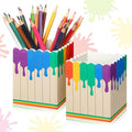 Sherr 2 Pcs Wood Pencil Holder Art Painting Classroom Decor Pen Holder for Classroom Back to School Wooden Crayon Organizer Pencil Storage for Teacher Students First Day School Gifts Office Desk