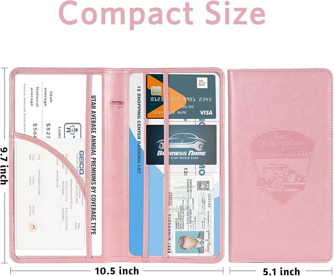 CoBak Car Registration and Insurance Holder | Vehicle Glove Box Organizer, Auto Truck Compartment Document Case with Magnetic Closure for Insurance & Driver License