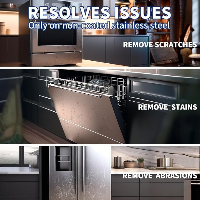 Stainless Steel Scratch Remover Kit, Ideal for Refrigerators, Fridge, Stoves, Sinks, Dishwasher Doors & Appliances Scratch Repair & Polish, Use for Non-Coated Stainless Steel Metal Repair Kits