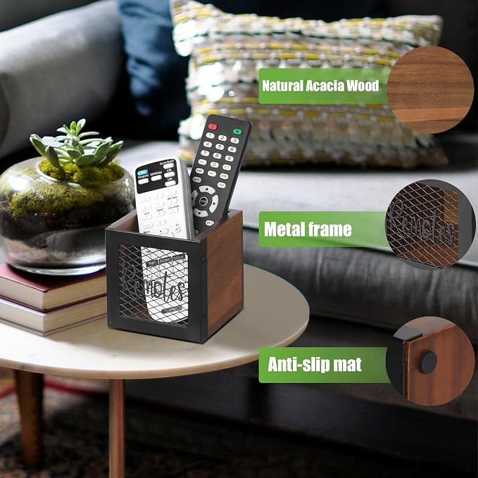 Remote Control Holder, Vintage Desk Caddy,TV Remote Storage Organizer Caddy for 2 or 3 Remote Controls