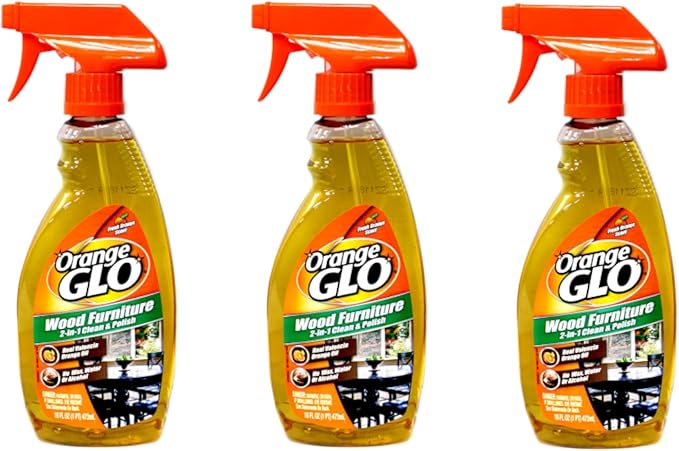 Orange Glo Wood Furniture 2-in-1 Clean & Polish Spray, Fresh Orange Scent, Real Valencia Orange Oil, 16 fl oz (Pack of 3)