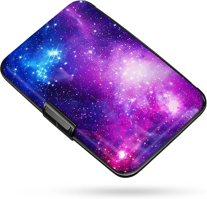 Credit Card Holder Cosmic Galaxy Mini Aluminum Wallet | Women Men, Slim Design, RFID Blocking, Metal Business ID Case