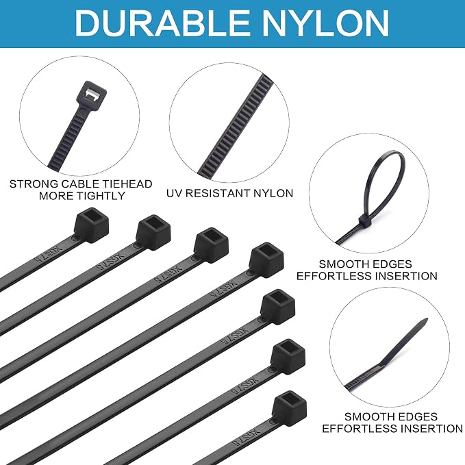 Rienar 4” Zip Ties, (Bulk-1000 Pack) 4 Inch Self-Locking Nylon Cable Ties, Premium Small Thin 18 Lbs Durable Plastic Wire Ties Wraps for Indoor and Outdoor, Electronics Organizer UV Rated (Black)