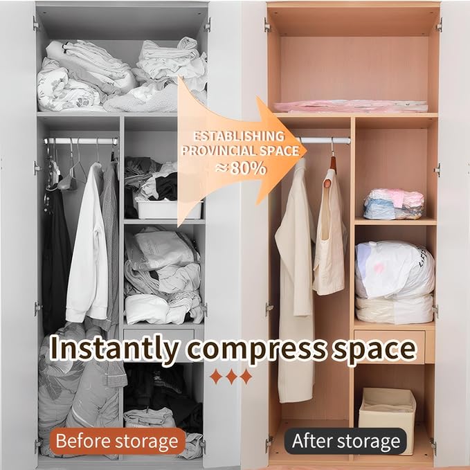 4 Pack Vacuum Storage Bags, Space Saver Bag Vacuum Seal Bags for Clothing Travel Moving Blankets Pillows Storage and Organization, Hand Pump Included(100 X 70 cm)