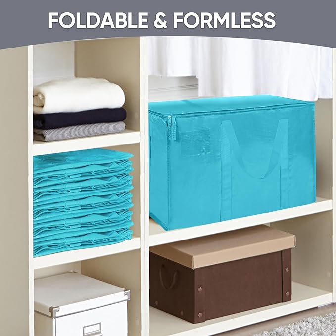 TICONN 2 Pack Extra Large Moving Bags Heavy Duty with Zippers & Carrying Handles, Durable Storage Bags Moving Boxes for Closet Organizers and Storage (2 Pack, Aqua)