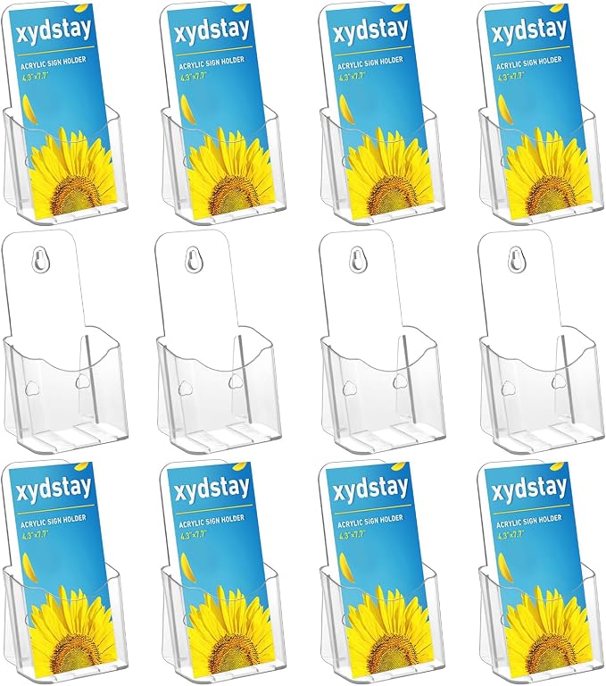 xydstay 12 Pack Acrylic Brochure Holder 4 Inches Slant Back Design, Clear Display Stand, Plastic Table Stand Sign Holder,Pamphlet Holder Flyer Holder, Acrylic Display Stand