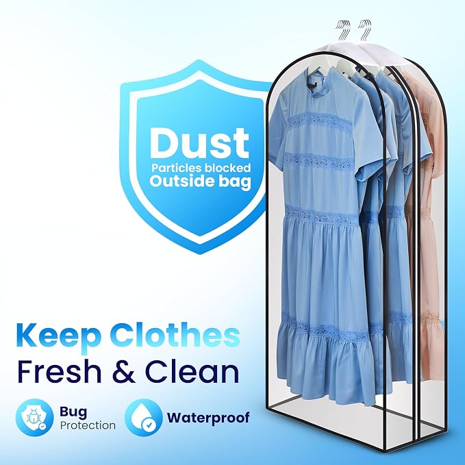 Handy Laundry Clear Garment Bags for Hanging Clothes, 50" Suit Bags with 10" Gusset, Heavy Duty Closet Storage Covers for Coats, Dresses, Shirts, Jackets, Dustproof & Breathable, 1 Pack