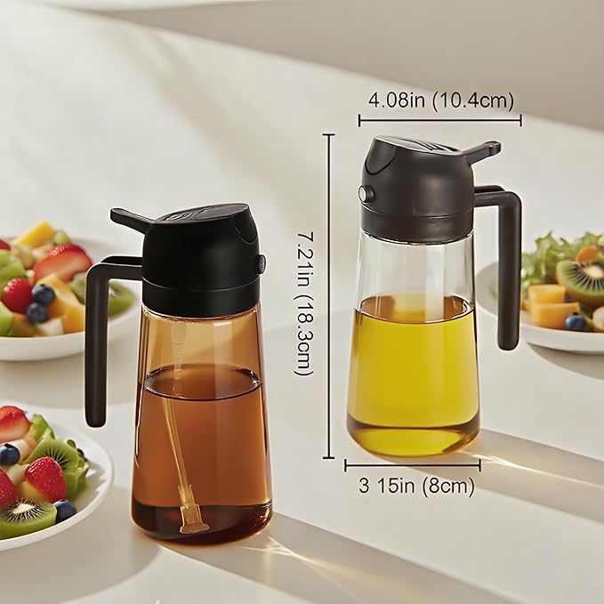 Oil Sprayer for Cooking 2 in 1, Olive Oil Dispenser for Kitchen Gadgets, 16oz/470ml Premium Light-Blocking Oil Bottle, Food-Grade Spray Bottle, for Salad, Air Fryer, BBQ