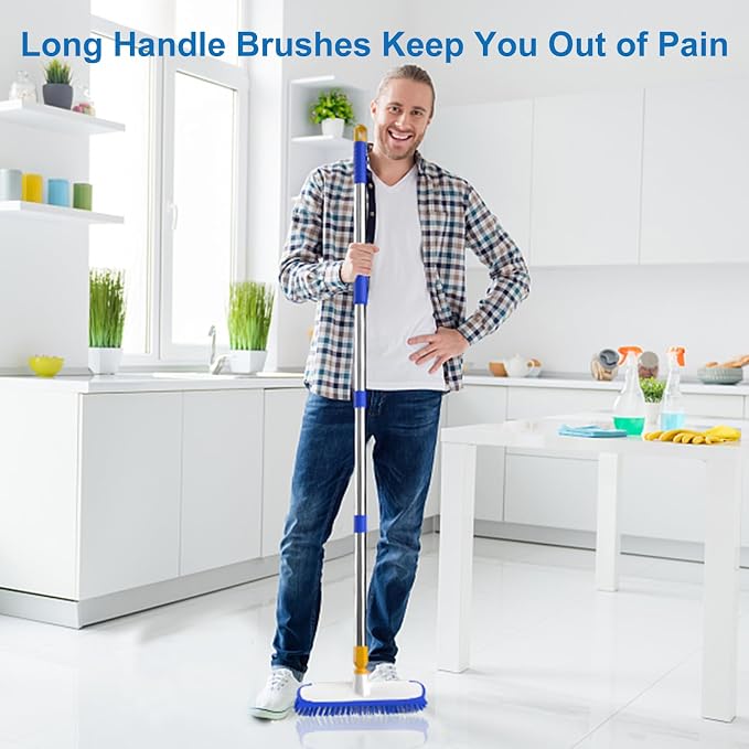 ITTAR 55" Extendable Floor Scrub Brush, 12" Wide Heavy-Duty 2-in-1 Scrub & Squeegee Deck Brush for Tile Grout Shower Floor, Kitchen, Restaurant, Patio & Garage Cleaning