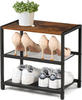 Small Narrow Shoe Rack for Entryway, 3-Tier Metal Wood Shoe Shelf | Shoe Storage Organizer, Holds 6 Pairs, Wooden Table Top, Mesh Shelves, for Front Door Entrance Closet Floor Hallway Bedroom
