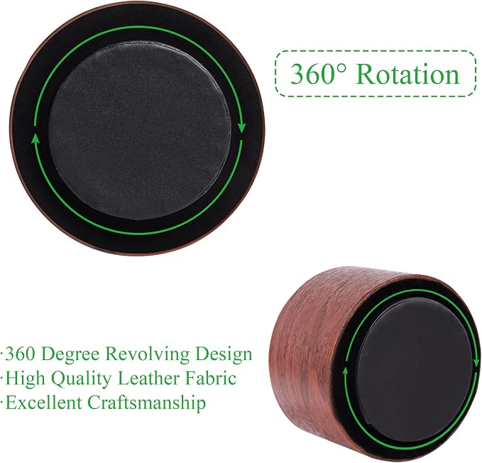 Round Leather Art Supply Organizer,Remote Control Holder,360 Degree Spinning,Multi-Functional Pencil Holder,4 Compartments Desktop Stationary Organizer(1-Light Brown2)