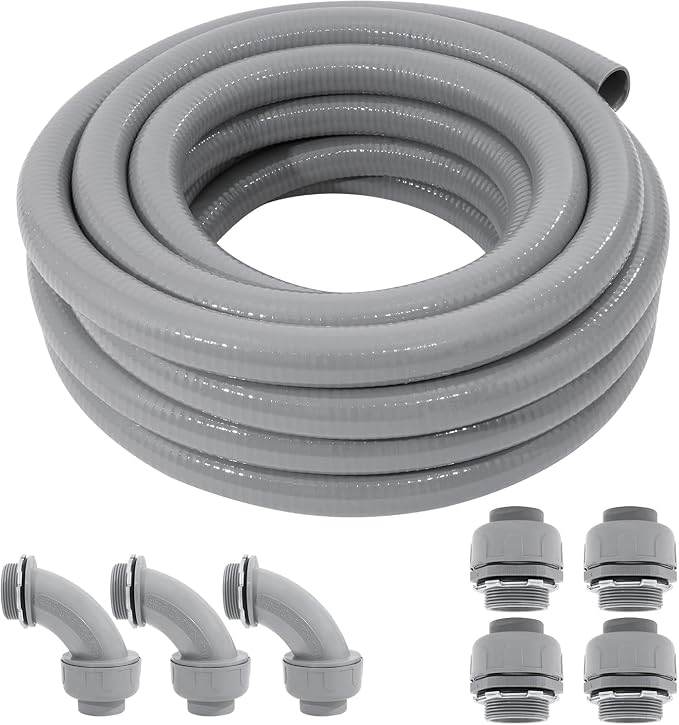 DWALE Liquid-Tight Conduit and Connector Kit,Flexible Non Metallic Liquid Tight Electrical Conduit,2inch 25ft Electrical Conduit Kit,with 4 Straight and 3 Angle Fittings Included,2 in. Dia