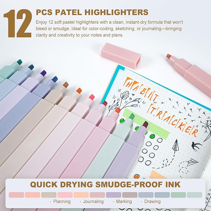 58 PCS Aesthetic School Supplies with Cute Pencil Case,12 Pastel Highlighters, 5 Gel Pens Black Ink，9 Mechanical Pencils for，Student Stationary，CollegeEssentials Gifts (Blue)