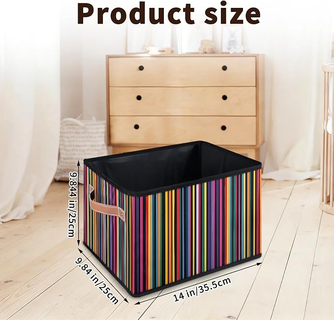 Mexican Stripes Closet Storage Bin, Foldable Storage Baskets for Shelves, Decorative Shelf Organizer Colorful Fabric Cube Bin for Living Room Bedroom Home Dorm