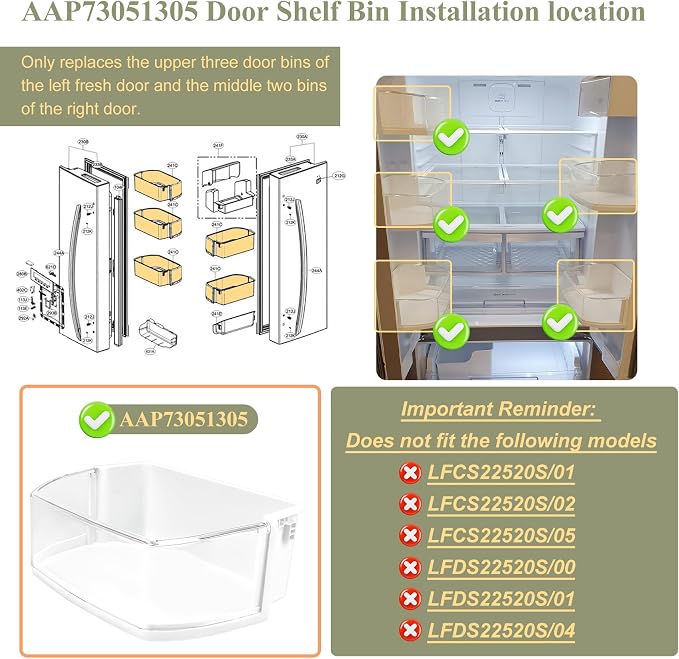 AAP73051305, AP5959449 Door Shelf Bin Compatible with kenmore Refrigerator(some models,not all): LFCS22520S, LFC22770ST, LFC22770SW, LFC22770SB etc, Replacement Door Basket PS11700735, EAP11700735