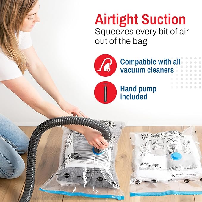 5 Pack Small Vacuum Storage Bags for Comforters, Blankets & Clothes – Vacuum Sealed Compression Bags with Hand Pump – Space Saver Storage Bags for Bedding, Moving, Travel & Organization