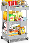 SUNALLY 3 Tier Rolling Cart with Drawer, Bathroom Storage Organizer with 2 Lockable Wheels, Multifunctional Rolling Storage Cart for Bathroom, Kitchen, Office, Craft, Makeup, Baby Essentials, Gray