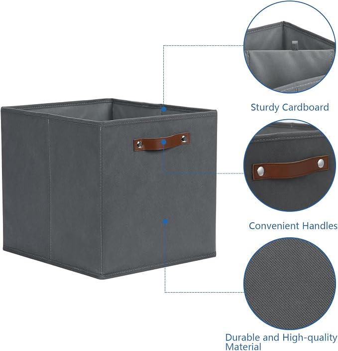 Temary Foldable Cube Baskets 4Pack - Grey, 13x15x13 Inch Fabric Storage Organizer Bins with Handles