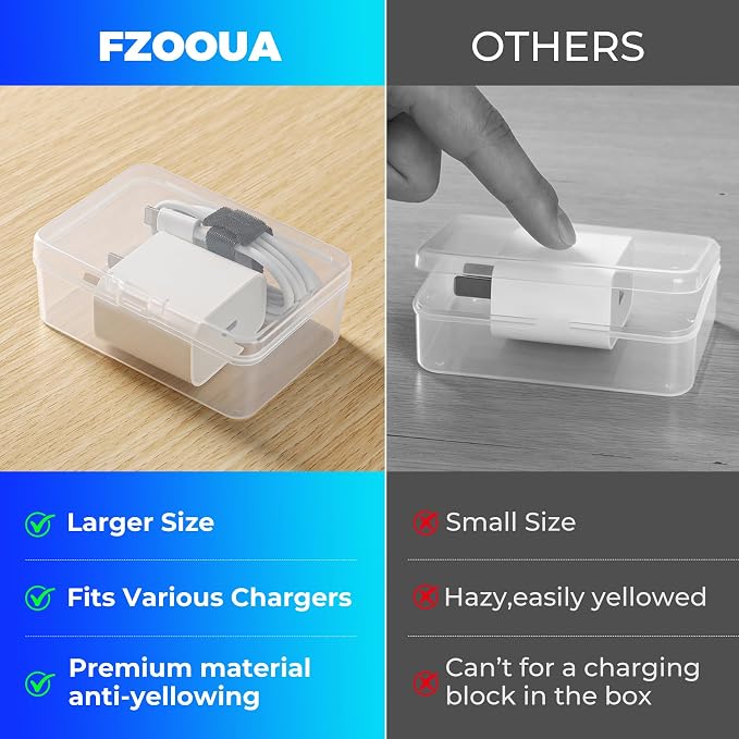 Large Cable Organizer Box with 8 Clear Switch Case, 1 Pack Clear Phone Charger Cable Organizer Box for Home Office Desk Accessories Wire Organization Stationery Supplies (white)