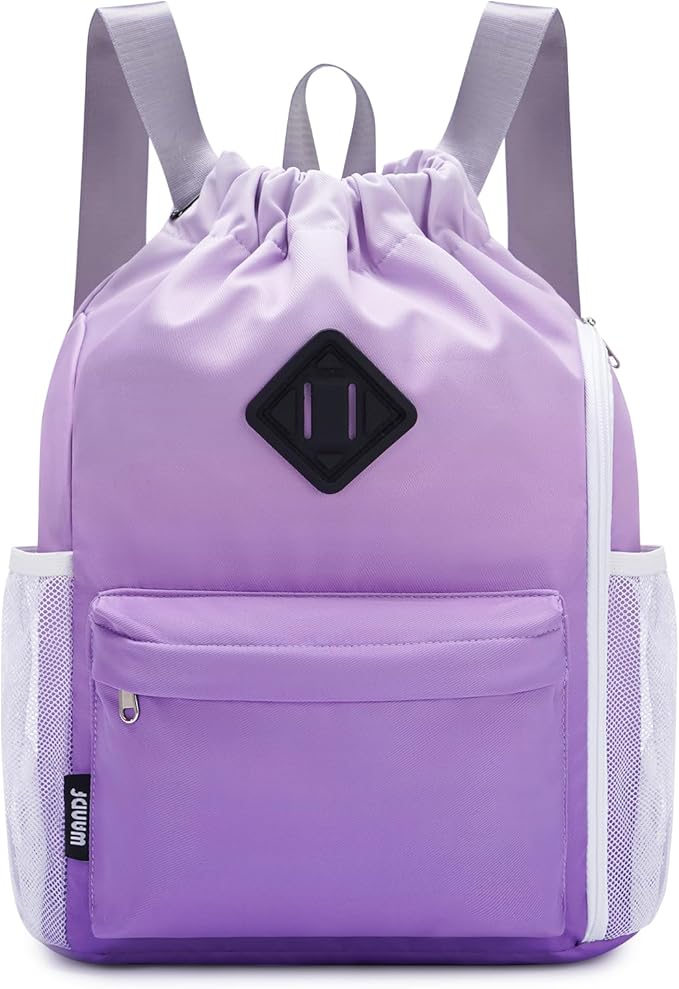 WANDF Drawstring Backpack with Shoe Compartment, Sports Gym Bag | Multi-Pocket Storage, Water-Resistant Fabric, Cinch String Bag