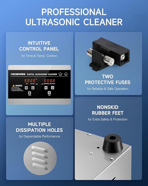 CREWORKS 22L Digital Ultrasonic Cleaning Machine with Heater and Timer, 480W Stainless Steel Ultrasonic Cleaner Machine, 5.8 gal Ultrasonic Parts Cleaner for Retainer Glasses Auto Tool Machine Part