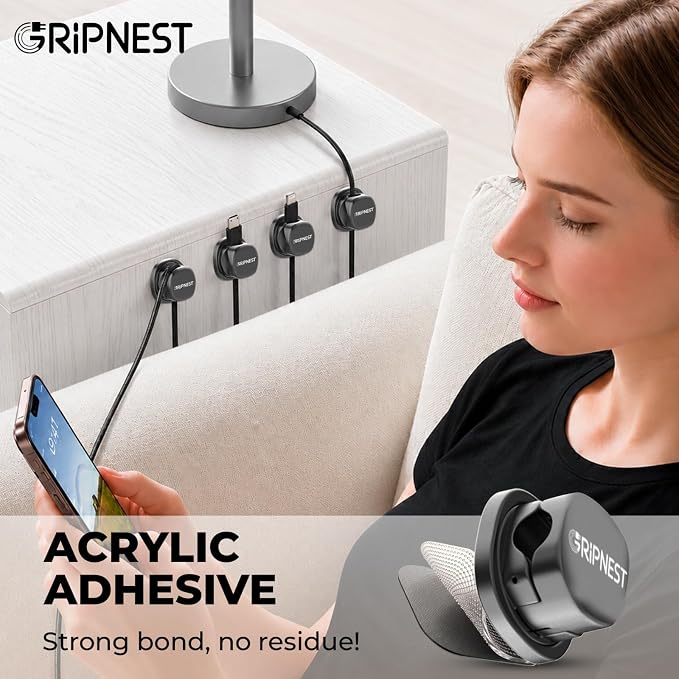 Cable Clips, 12 Pack Rotatable Cord Organizer with Adhesive | Strong Adhesive • 360° Rotatable • Keeps Cables Tangle-Free • For Desk, Car, Wall & Nightstand