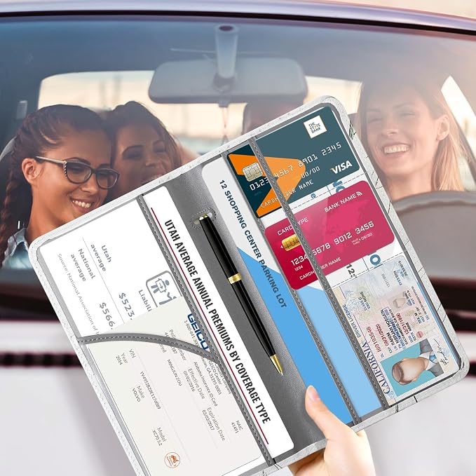 CoBak Car Registration and Insurance Holder | Vehicle Glove Box Organizer, Auto Truck Compartment Document Case with Magnetic Closure for Insurance & Driver License