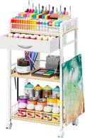 Homsorout 3 Tier Rolling Cart - Metal Utility Cart with Storage Drawer and Wheels, Versatile Art & Craft Organizer for Home, Office, or Studio Ideal for Storing Brushes, Paints, and Supplies White