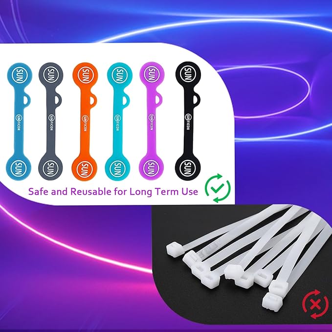 SUNFICON 6 Pack Magnetic Cord Organizers Cable Clips Cable Straps Silicone Twist Ties Colorful Headphone Cord Keeper Holder Manager Bookmark Whiteboard Fridge Magnet Keychain Gift Home,Office,School