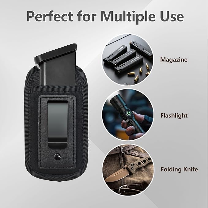 2 Pack Universal Magazine IWB Pouch Concealed Carry 9mm .40 .45 .380 .357, Mag Holster for S&W M&P Sig Sauer Ruger Glock, Handgun Ammo Gun Ammunition Holsters