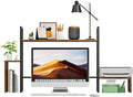 WelFurGeer LED Desk Shelf Organizer with RGB Light Strip, 2-Tier Desktop Shelf for Computer Monitor, Sturdy Metal Frame & Wood Shelves - Desk Hutch Bookshelf for Home Office, Dorm, Gaming (Brown)