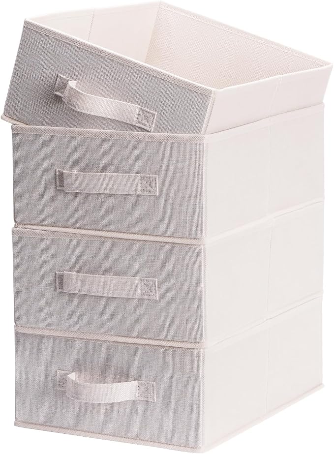 Clothings Collapsible Storage Bins, Foldable Organizers and Storage Baskets Cube Storage Bin for Bedroom Living Room (4 Pack) (Flaxen, 15.4x11.4x5.5inch)