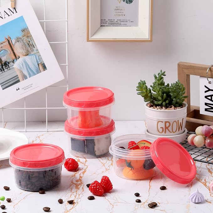 Sieral 36 Pack 8 oz Freezer Containers with Lids Reusable Deli Freezer Storage Containers Stackable Plastic Thick Twist Top Jars for Takeout Food Round Wide Mouth Lunch Snack (Red)