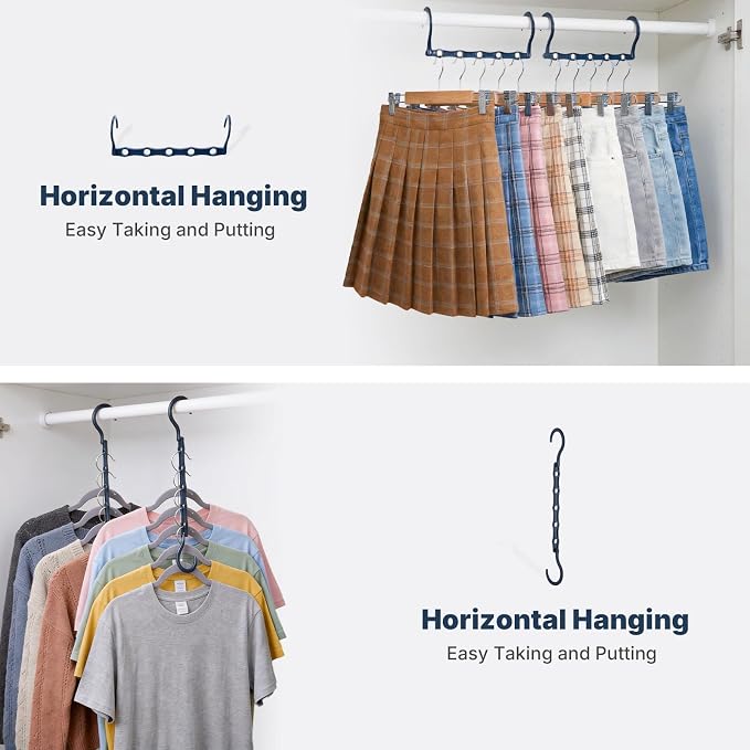 HOUSE DAY Space Saving Hangers 10 Pack, Closet Organizers and Storage | Sturdy Cascading Hangers with 5 Holes for Heavy Clothes, Multi Hangers in One, College Dorm Room Essentials - Misty Blue