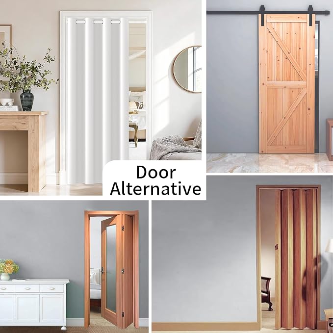 Vatge Magnetic Doorway Curtains with Rod - W42 x L80, 1 Panel, Grayish White, Light Filtering Door Curtain, Closet Door Alternatives, Easy to Install