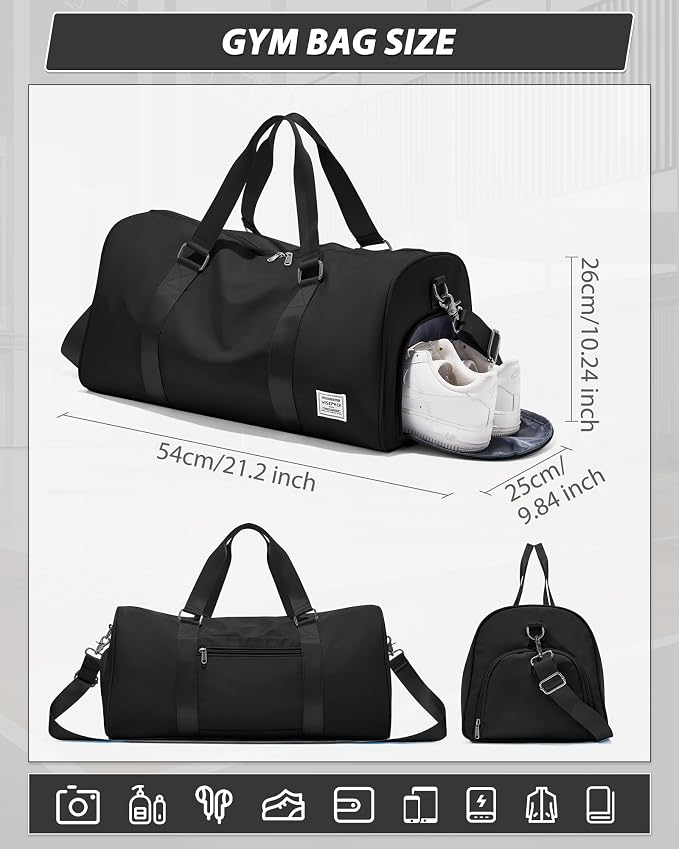 Travel Duffle Bag,Weekender Overnight Bags for Women with Shoes Compartment,Tote Gym Bag Personal Item Carry On Bag for Travel Business Trips Sport Hospital Dance Black