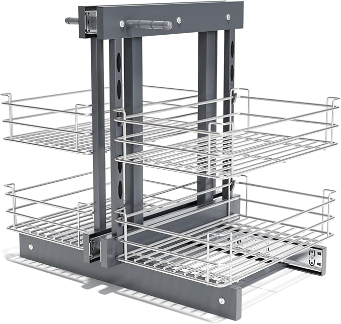 Blind Corner Pull Out Organizer for 36" Cabinet Left Open & Right Open Compatible 2 Tier 4 Shelves Adjustable Height