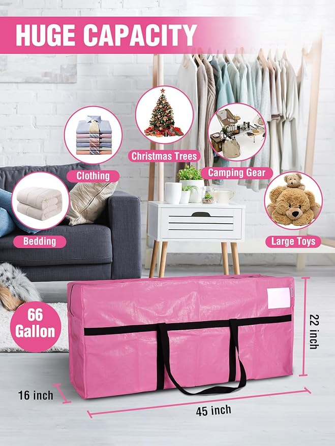 WORKPRO 1 Pack 66 Gallon Extra Large Moving Bag with Zippers, Carry Handles, Heavy-Duty, Water-Resistant Storage Totes for Moving & Space-Saving Organization, Pink