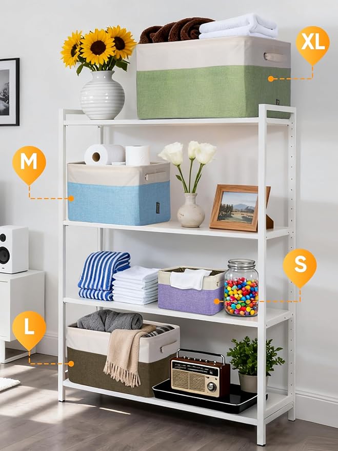 BALEINE 2 Pack Fabric Closet Storage Bins for Shelves, Linen Closet Organizers and Storage, Decorative Baskets for Organizing, Shelf, Clothes, Home, Office (Brown, 17''x13''x10.5'')