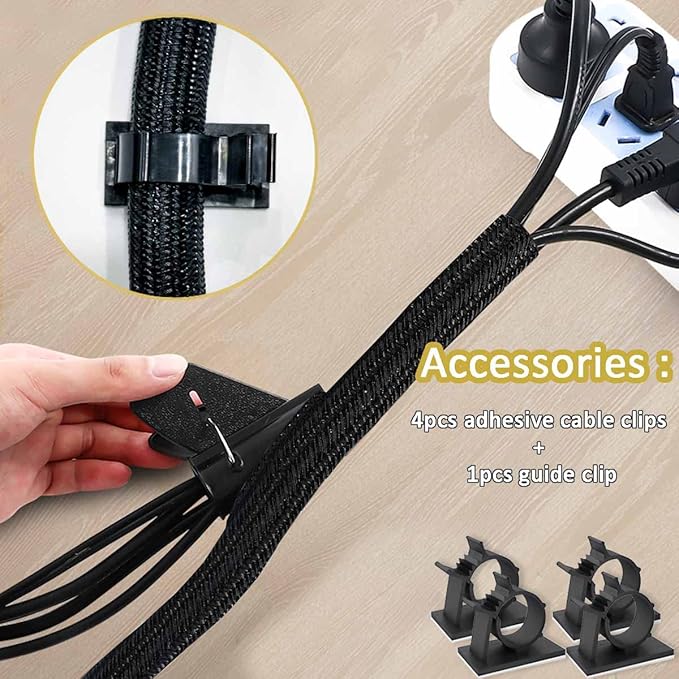 13 1/8ft -1/2 Inch Cord Management Sleeve Braided Split Black Cable Protectors Pet Proof - Braided Self-Wrapping Wire Loom Tube for Desk PC/TV/Computer/Projector/Home Theater/Engine Bay