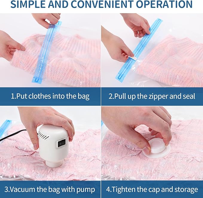 Vacuum Storage Bags with Electric Pump, 8 Pack (4 Large and 4 Super Jumbo), Heavy Duty Reusable PA+PE Space Saver Bags for Bedding, Comforters, Blankets, Clothes, Home and Travel Storage