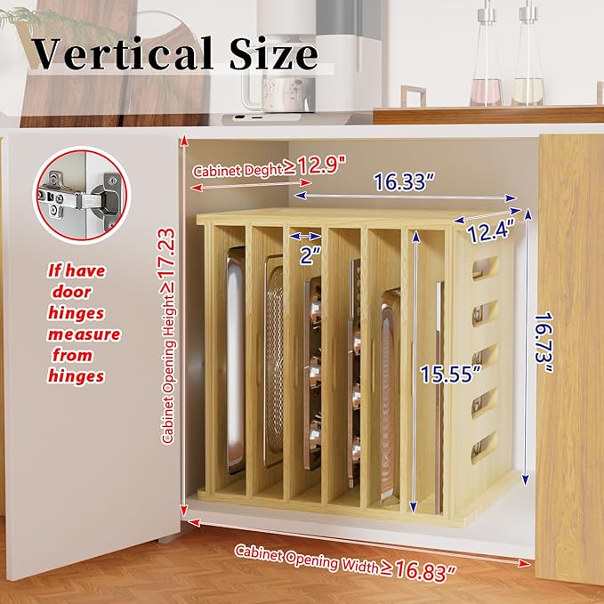 7 Tier Wooden Tray Dividers for Cabinets | Baking Cookie Sheet Organizer, Vertical/Horizontal Cabinet Dividers for Pots, Cutting Board, Kitchen Organizers and Storage
