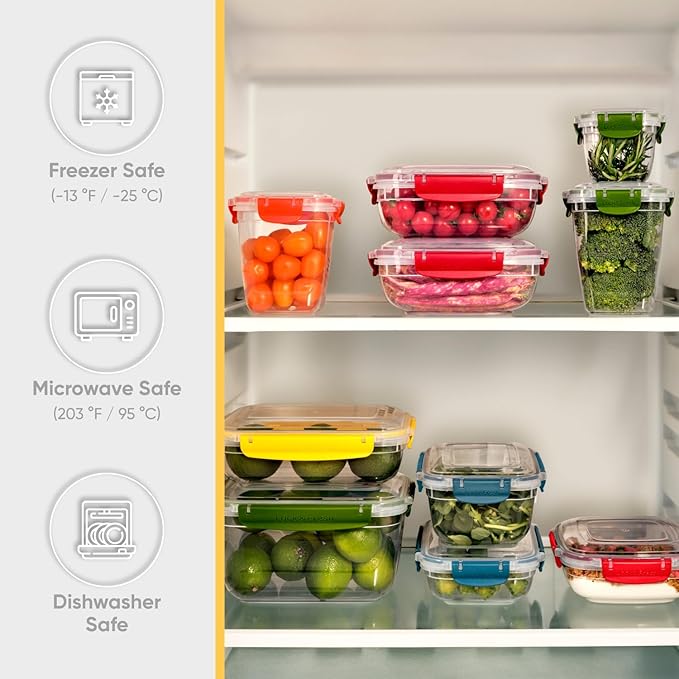 Superio Lock and Fresh Airtight Food Storage Containers with Lids for Kitchen Pantry Organization and Storage, BPA Free, Lunch, and Meal Prep Plastic Containers, 16 oz. Square Sealed Container, Red