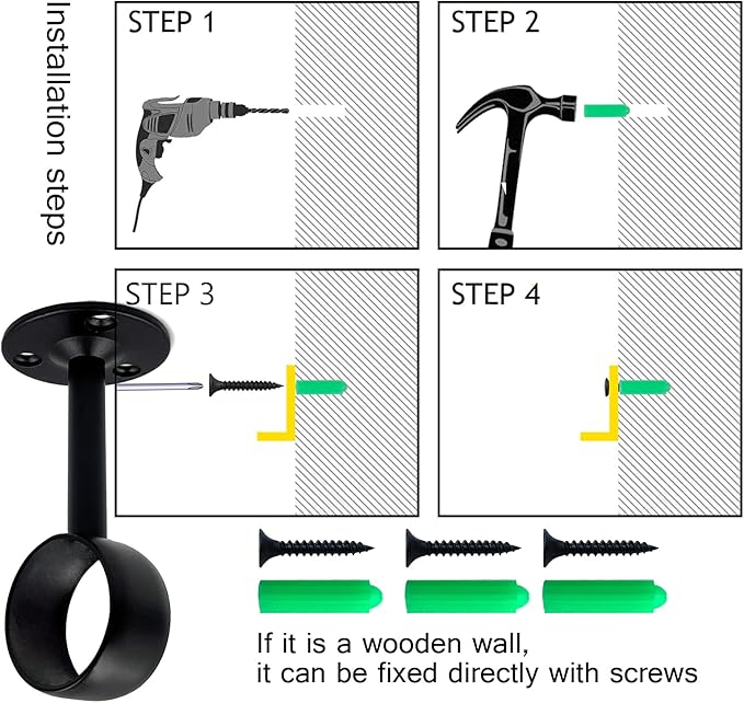 1Inch 4 Packs Black Heavy Duty Stainless Steel Curtain Rod Brackets End Supports Closet Pole Sockets Flange Rod Holder with Screws， Closet Shelf and Rod Brackets (1 inch Qualcomm Flange)
