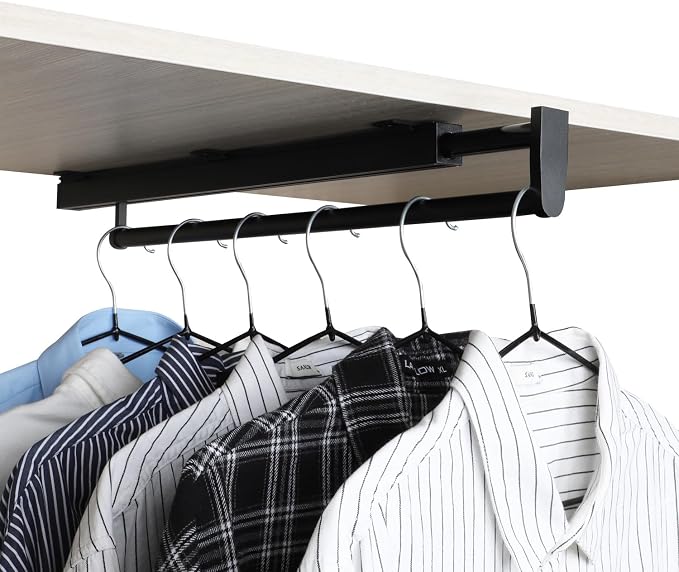 BaiNong pull out closet rod pull out pants rack for closet valet rods for closets black valet rod closet 19-1/4 inch pull out telescopic trouser rack shallow cabinet organize pants clothes