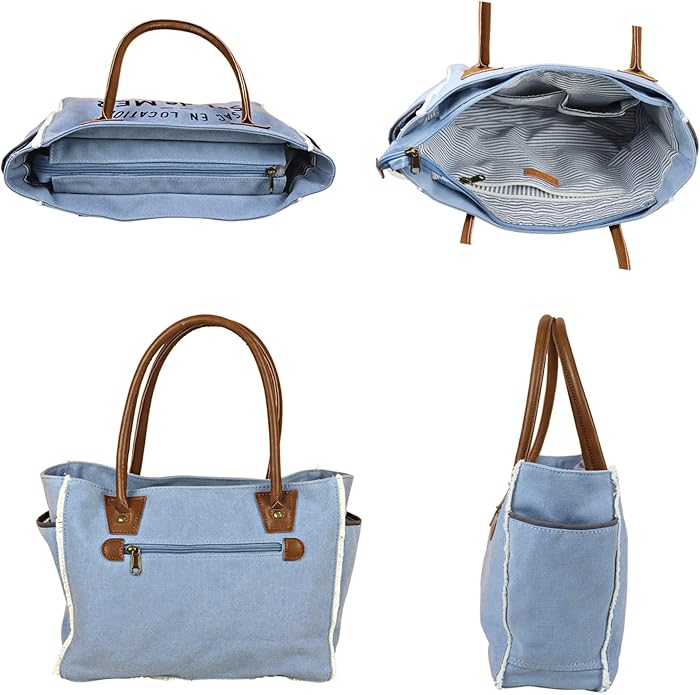 Lamyba Sel De Mer Canvas HandBag Upcycled Canvas Leather Tote Bag