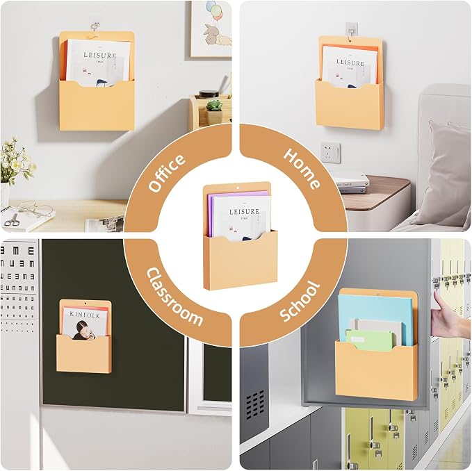 Marbrasse 2 Pack Magnetic File Holder - Paper Holder, Pocket Organizer,Hanging Wall File Organizer Office Supplies Storage, Magazine Mail Organizer Case for Notebooks,Planners,Letter (Orange)