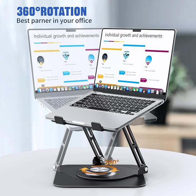 JOYEKY Laptop Stand for Desk, Adjustable Computer Stand with 360° Rotating Base, Ergonomic Laptop Riser for Collaborative Work, Foldable & Portable Laptop Stand, fits for All 10-16" Laptops