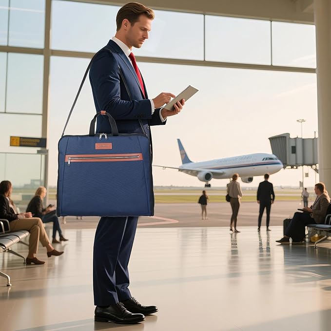 BESMART Garment Bags for Travel, 51" Large Suit Bag for Business Trips | Waterproof,Hangs 3 Suits,Foldable,Wrinkle Free Spacious Luggage Suit Cover,Adjustable Strap,Carry On Flight Approved,Blue