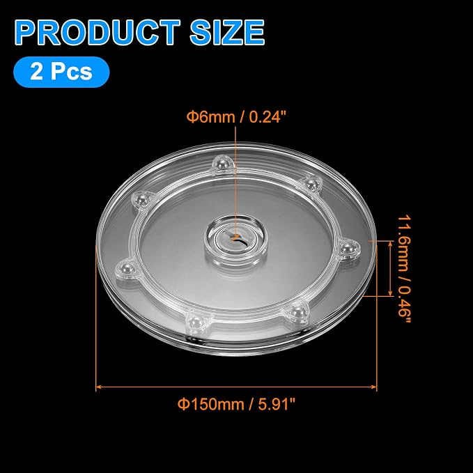 uxcell 2Pcs Acrylic Lazy Susan Turntable, 6 Inch Clear Turntable Organizer Ball Bearing 360 Degree Rotating Tray for Spice Rack Table Cake Kitchen Pantry Decorating Bathrooms